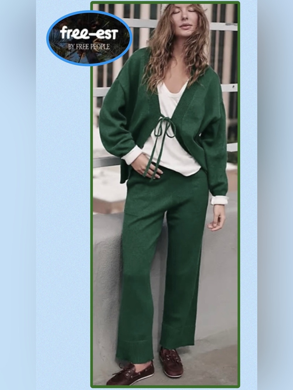 Free People Free-est Solar Sweater Set Cardigan/Pants Green XS - Picture 1 of 15